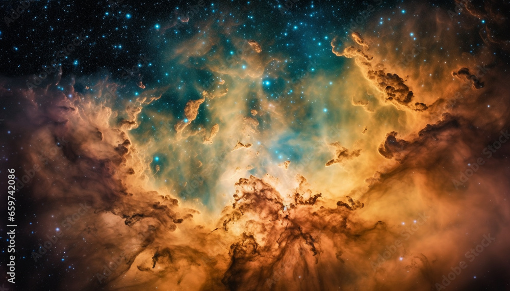 Aufkleber night sky glows with vibrant colors of exploding star patterns generated by ai
