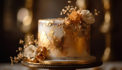 Fototapeta na wymiar Golden honey glows on elegant wood, indulgent dessert indulges senses generated by AI