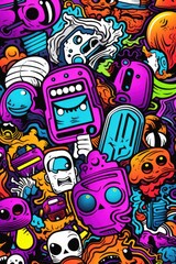 Fototapeta premium Doodle Art Illustration for Merchandise Clothing, Fashion Textile, Sport Clothes Design Printing, Street Art Graffiti Pattern, Colorful Abstract Background