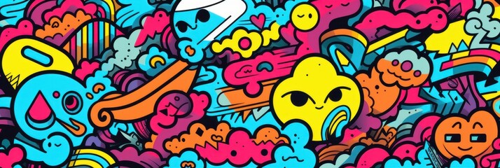 Doodle Art Illustration for Merchandise Clothing, Fashion Textile, Sport Clothes Design Printing, Street Art Graffiti Pattern, Colorful Abstract Background