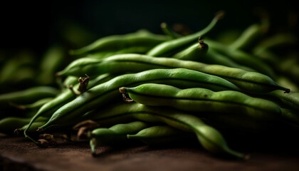 Organic green beans, a healthy and fresh vegetarian ingredient generated by AI - obrazy, fototapety, plakaty
