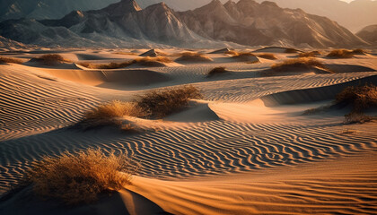 Rippled sand dunes create a majestic panoramic beauty in nature generated by AI
