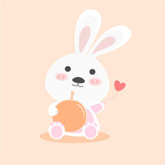 Cute white rabbit on orange background.
vector illustration.