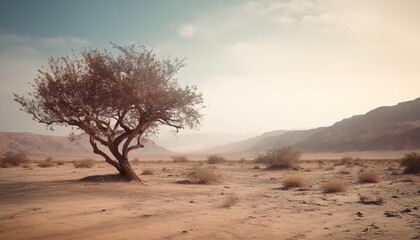 Fototapeta na wymiar Tranquil scene in remote Africa, famous for panoramic wilderness and acacia tree generated by AI