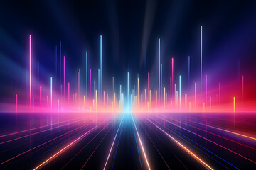 abstract neon line city skyline background with rays