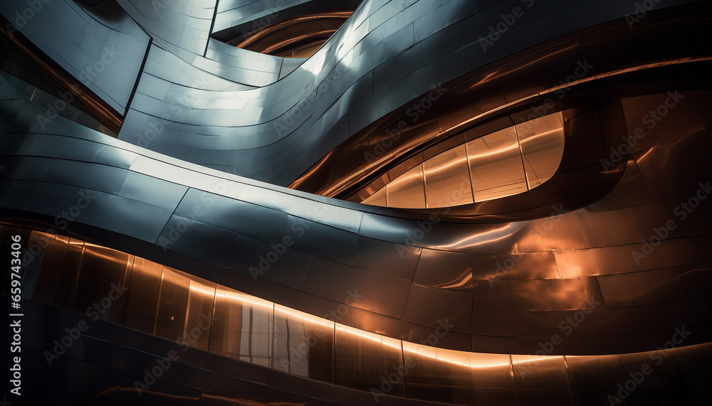 Aufkleber the futuristic skyscraper smooth curves and abstract patterns illuminate city life generated by ai