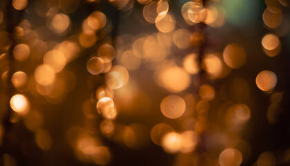 Softly glowing Christmas lights illuminate the dark, defocused backdrop generated by AI