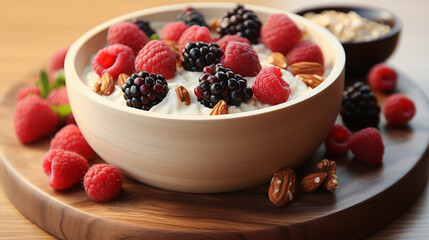 A yogurt bowl with a variety of top pings such as hone UHD wallpaper Stock Photographic Image