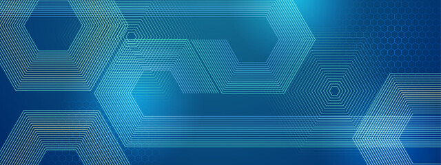 Blue and green modern simple dynamic shiny lines shapes banner with futuristic technology concept