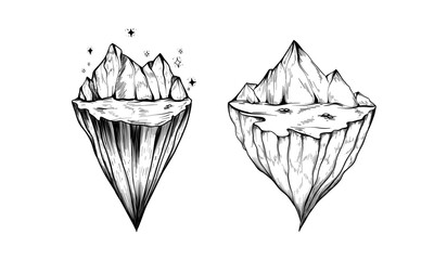 Set of Nature Mountain vector illustration, Mountain and rock illustration hand drawn