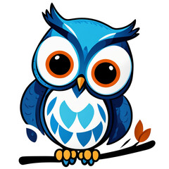 Printable sticker about minimal fun cartoon, cute blue owl
