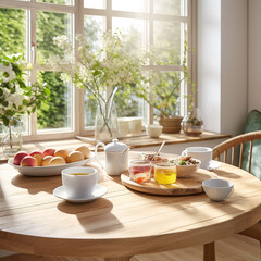 Fototapeta premium Breakfast Bliss: The Warmth of a Well-Lit Kitchen