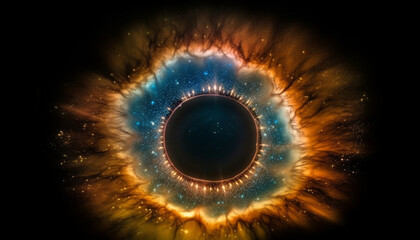 God eye watches over the deep, illuminated galaxy flame generated by AI - obrazy, fototapety, plakaty