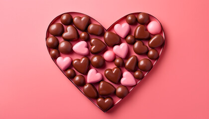 Love symbolized by heart shaped chocolate stack, a sweet indulgence generated by AI
