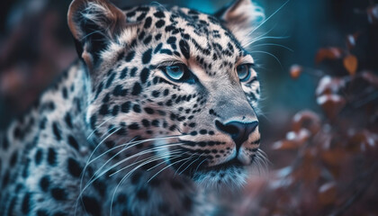 Endangered cheetah staring, spotted beauty in nature wilderness pattern generated by AI