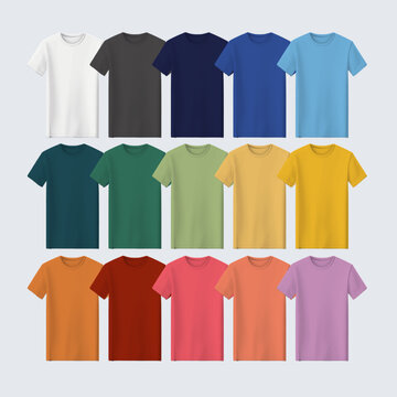 Multiple Color Tshirt for Designers, Unisex Mockup Fashion Shirt, Man Blank T-Shirt Clothes Template, Realistic Male Front 3D Shirt Clothes
