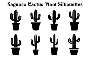 Set of Vector potted plants silhouette, Black and white Potted Desert plant Clipart Collection, 
Indoor plant in pots