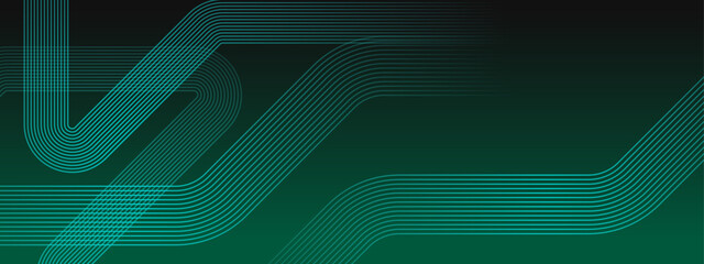 Green modern simple dynamic shiny lines shapes banner with futuristic technology concept