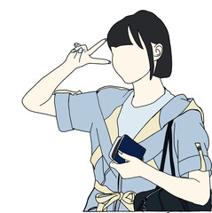 Illustration vector of Kpop airport fashion sketch. Airport idols of Korea. K-pop female fashion idols. A  girl in comfortable casual wear.