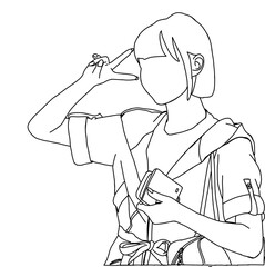 Illustration vector of Kpop airport fashion sketch. Airport idols of Korea. K-pop female fashion idols. A  girl in comfortable casual wear.