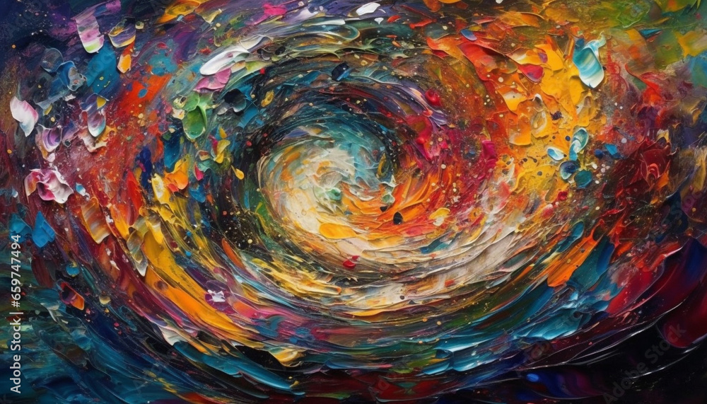 Poster vibrant colors mix in a psychedelic abstract computer graphic composition generated by ai