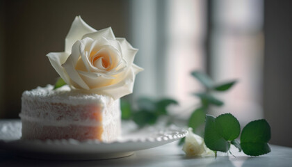 Fototapeta na wymiar Indulgent birthday snack baked chocolate cake with fruit bouquet decoration generated by AI