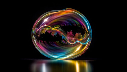 Vibrant blue sphere reflects abstract wave pattern in futuristic design generated by AI