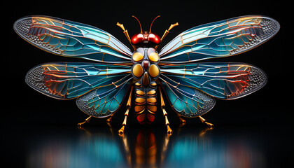 Fototapeta na wymiar Vibrant butterfly wing reflects beauty and elegance in nature symmetrical pattern generated by AI