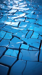 Obraz premium Сracked glossy blue tile floor.