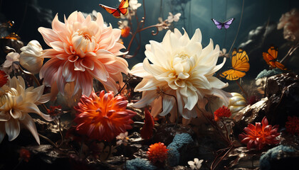 Fototapeta na wymiar Nature beauty in a bouquet of vibrant flowers, a gift of freshness generated by AI