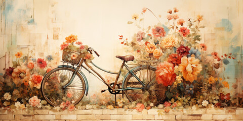 Antique bicycle collage art, vintage style.