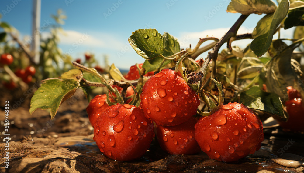 Wall mural freshness of nature food ripe tomato, leaf, organic vegetable healthy eating generated by ai