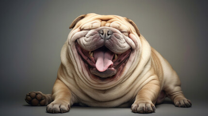 A fat laughing dog - obrazy, fototapety, plakaty