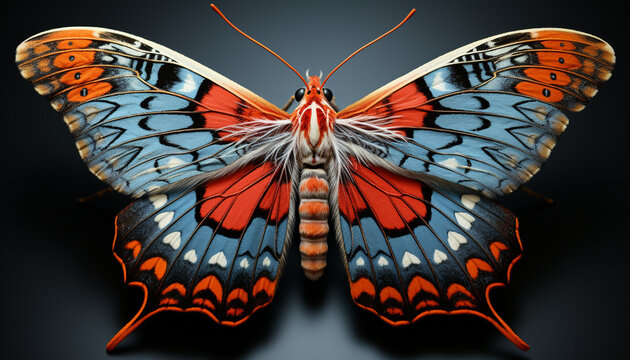 A vibrant butterfly in nature showcases its majestic, ornate beauty generated by AI