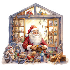 Santa Claus is in the house preparing gifts for children  kid