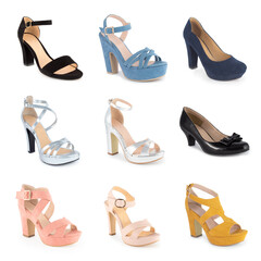 Colección de zapatillas varios colores para mujer sobre fondo blanco aislado