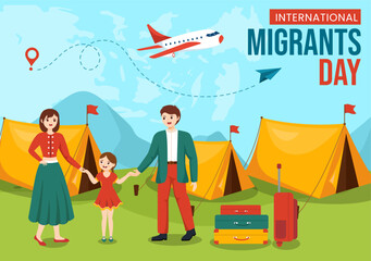 International Migrants Day Vector Illustration on 18 December with Immigration People and Refugee for the Protection of Human Rights in Background