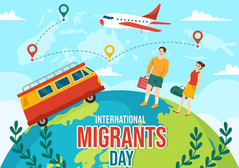 International Migrants Day Vector Illustration on 18 December with Immigration People and Refugee for the Protection of Human Rights in Background