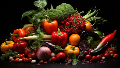 Fresh vegetables and fruits, a healthy collection for a nutritious meal generated by AI