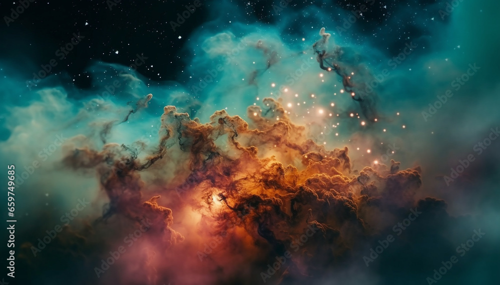 Poster night sky ablaze with exploding supernova in deep space generated by ai