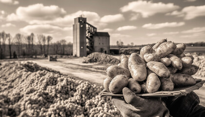 Rural scene of farmer harvesting organic vegetable heap in autumn generated by AI