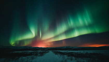 Tranquil arctic night illuminated by majestic aurora polaris mystery generated by AI