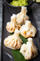 manti - baked pie with beef in national oriental style