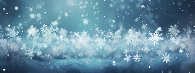 snow background with blue snowflakes on it - obrazy, fototapety, plakaty