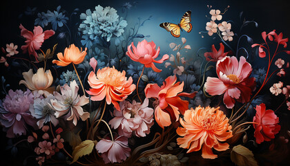 Nature beauty in a vibrant floral pattern, blossoming with freshness generated by AI