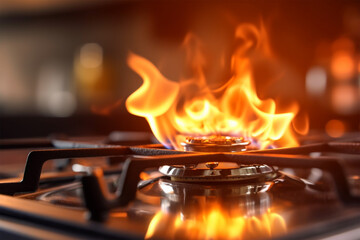 closeup of flame from gas stove - obrazy, fototapety, plakaty