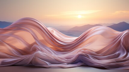 As the sun slowly rises, the vibrant pink fabric creates a beautiful contrast against the majestic mountain, providing a stunning natural landscape of color and peace