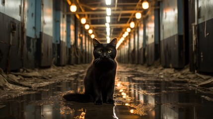 A playful, mischievous cat lounges on the ground, basking in the light of the indoor environment, delighting its mammalian admirers - obrazy, fototapety, plakaty