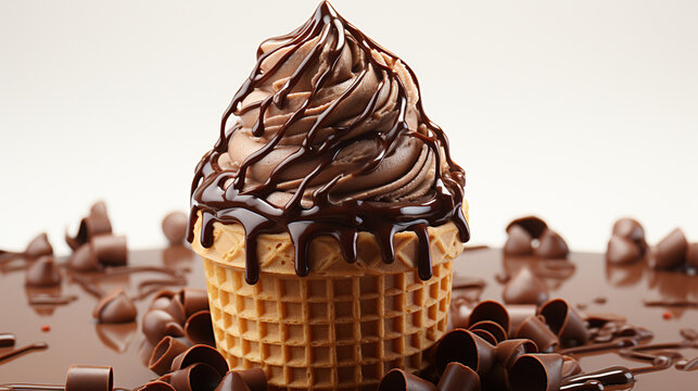 An indulgent chocolate ice cream cone UHD wallpaper Stock Photographic Image