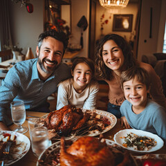 Harmonious Thanksgiving: Family, Laughter, and the Feast of Peace - obrazy, fototapety, plakaty